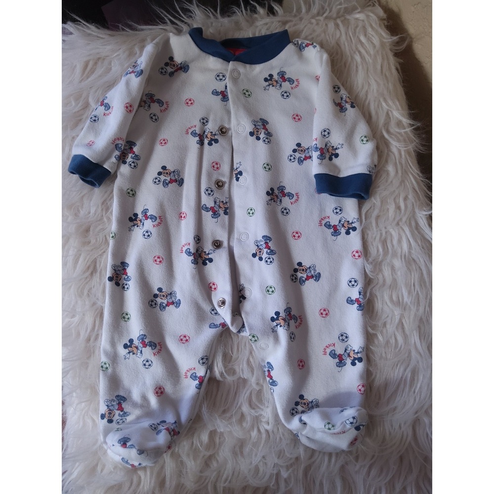 Disney Mickey Mouse Soccer Kickoff Footed Sleeper Pajamas 0-3 Months White Blue